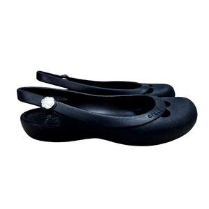 Crocs Jayna Slingback Ballet Flats Black 8 Women Slip On Shoes Flower Charm